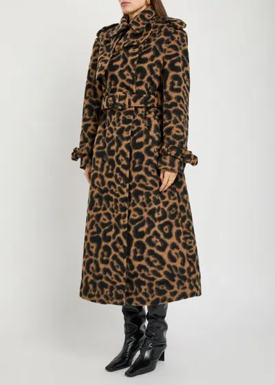 Simkhai Rumi Leopard-print Brushed Wool-blend Trench Coat In Brown
