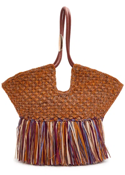 Zimmermann Goldentime Medium Fringed Raffia Tote Bag In Neutral