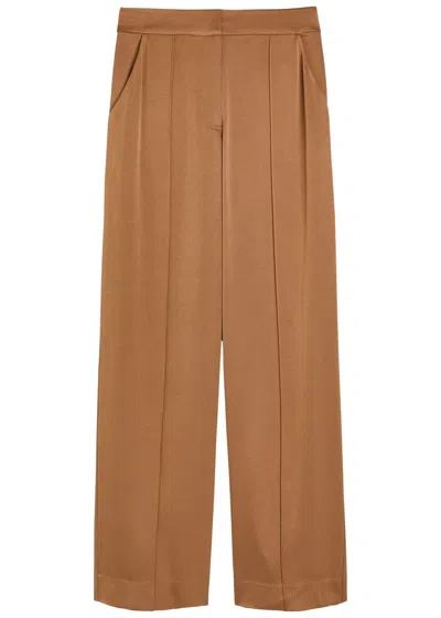 Simkhai Jonathan  Kyra Pintuck Wide-leg Satin Trousers In Brown