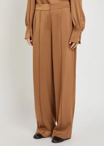 Simkhai Jonathan  Kyra Pintuck Wide-leg Satin Trousers In Brown