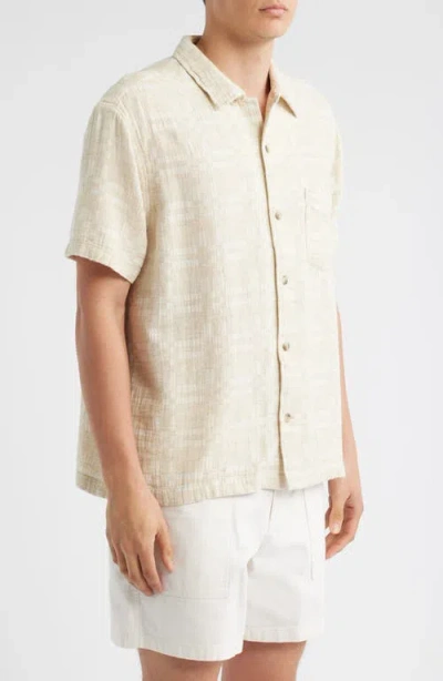 Treasure & Bond Jacquard Cotton Blend Camp Shirt In Brown