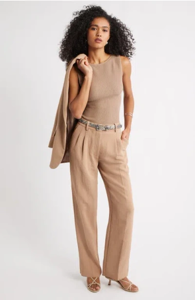 Open Edit Luxe Sculpt Rib Sweater Tank In Brown