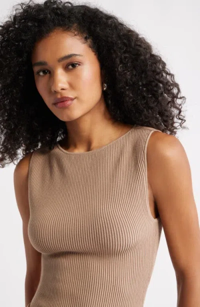 Open Edit Luxe Sculpt Rib Sweater Tank In Brown