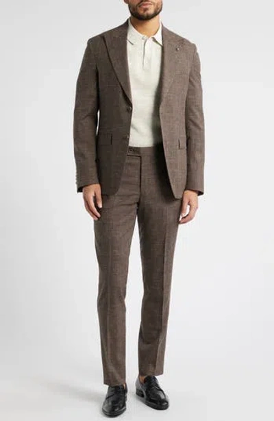 Jack Victor Marcus Peak Lapel Wool & Silk Blend Suit In Brown