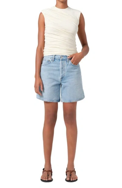 Agolde Dame High Waist Mid Length Relaxed Denim Shorts In Coax