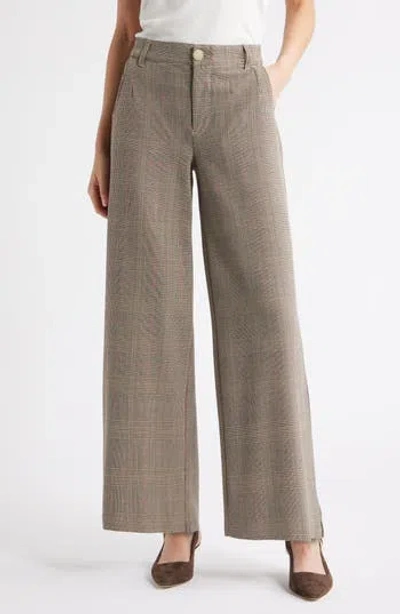 Wit & Wisdom Whitney Skyrise Glen Plaid Pleated Wide Leg Trousers In Neutral