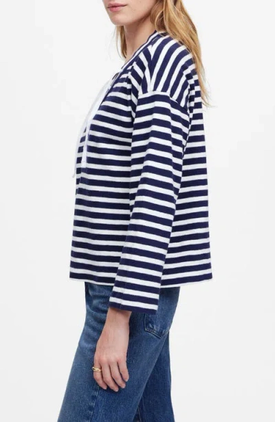 Madewell Stripe Lace-up Long Sleeve Top In Blue