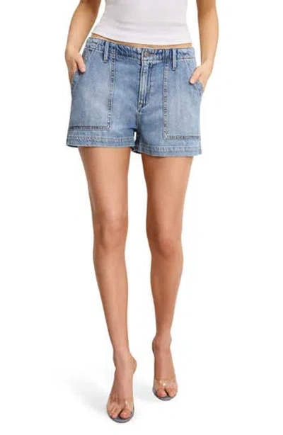 Good American Womens Drawstring Patch-pockets Denim-blend Shorts Indigo786 In Blue