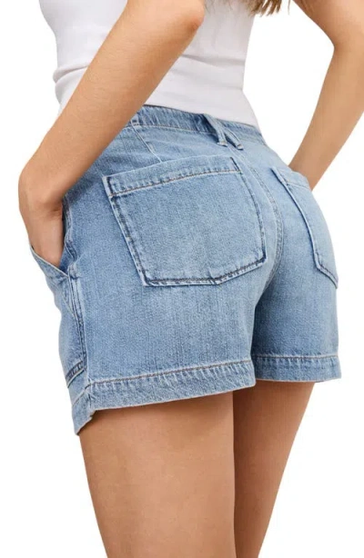 Good American Womens Drawstring Patch-pockets Denim-blend Shorts Indigo786 In Blue