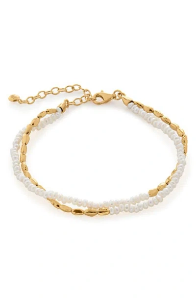 Monica Vinader Gold Mini Nugget Pearl Beaded Bracelet Pearl In 18ct Gold Vermeil On Sterling