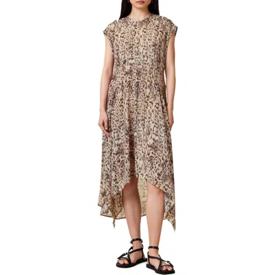 Allsaints Arwen Leopard Print Dress In Evia Sand White