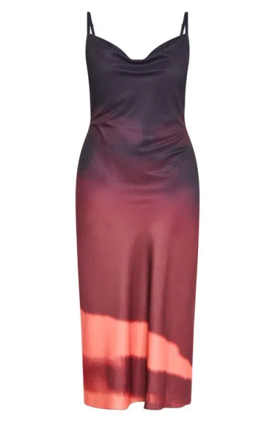 City Chic Ombré Cowl Neck Slipdress In Red