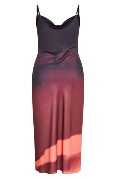 City Chic Ombré Cowl Neck Slipdress In Red