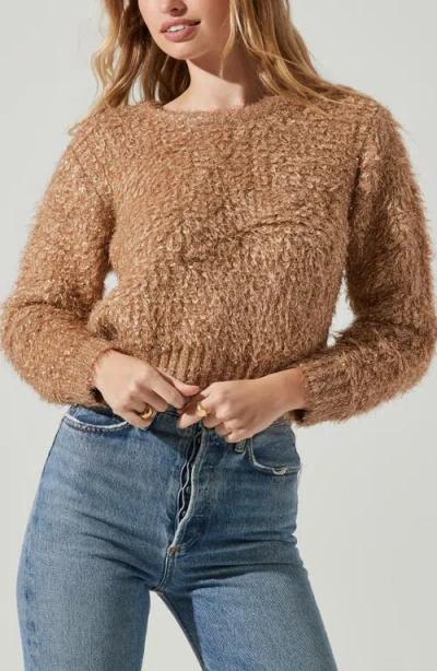 Astr The Label Alma Metallic Bouclé Crop Sweater In Gold