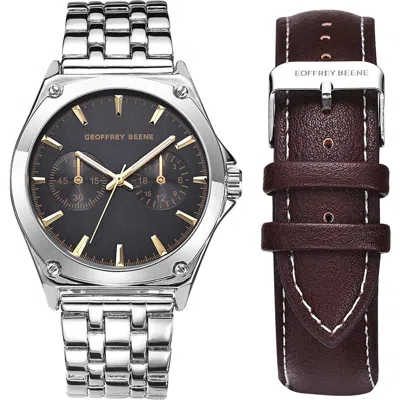 Geoffrey Beene Ez Change Bracelet Strap & Leather Strap Multifunction Watch, 41mm In Metallic