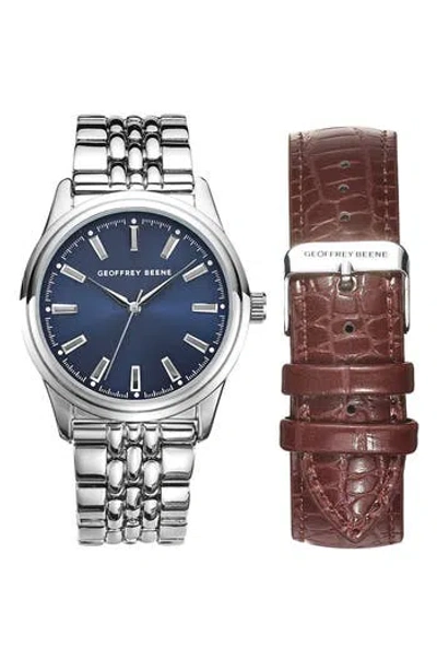 Geoffrey Beene Ez Change Bracelet Strap & Leather Strap Watch, 41mm In Metallic