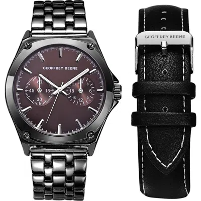 Geoffrey Beene Ez Change Bracelet Strap & Leather Strap Multifunction Watch, 41mm In Gray