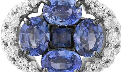 Effy Sterling Silver Blue & White Sapphire Quatrefoil Drop Huggie Hoop Earrings In Blue