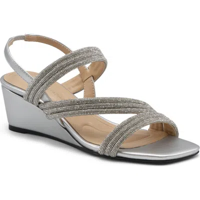 Adrienne Vittadini Alanis Embellished Wedge Sandal In Silver