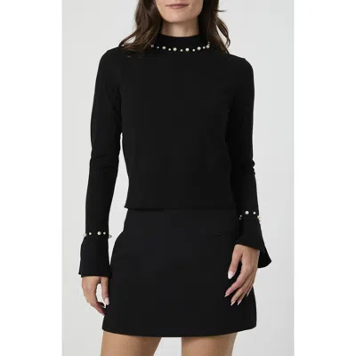 French Connection Faux Pearl Trim Turtleneck Sweater In Black