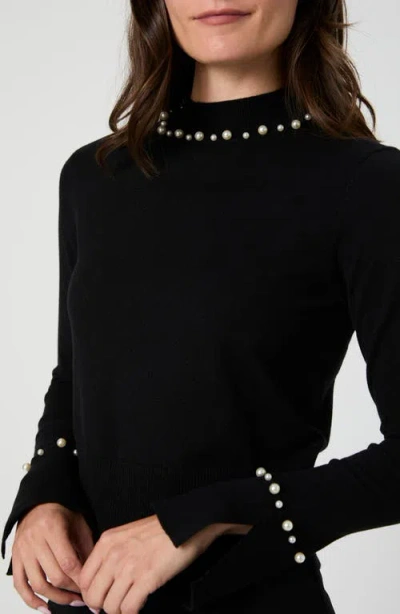 French Connection Faux Pearl Trim Turtleneck Sweater In Black