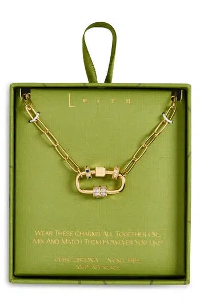 Leith Cubic Zirconia Rondelle Charm Carabiner Pendant Necklace In Gold