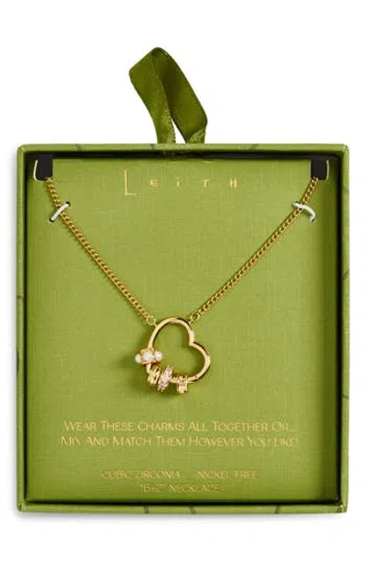 Leith Cubic Zirconia & Faux Pearl Rondelle Charm Heart Pendant Necklace In Gold