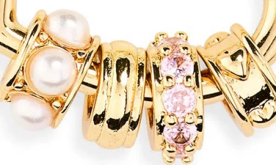 Leith Cubic Zirconia & Faux Pearl Rondelle Charm Heart Pendant Necklace In Gold