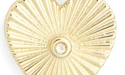 Nordstrom Rack 14k Gold Plated Lab Grown Diamond Fluted Heart Pendant Necklace In Gold