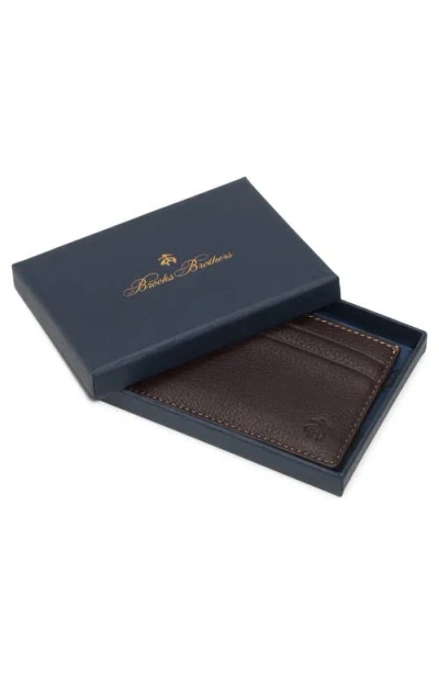 Brooks Brothers Portland Pebbled Leather Card Case In Brown