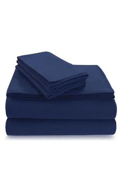 Azores Home Solid Cotton Flannel Flat Sheet In Blue