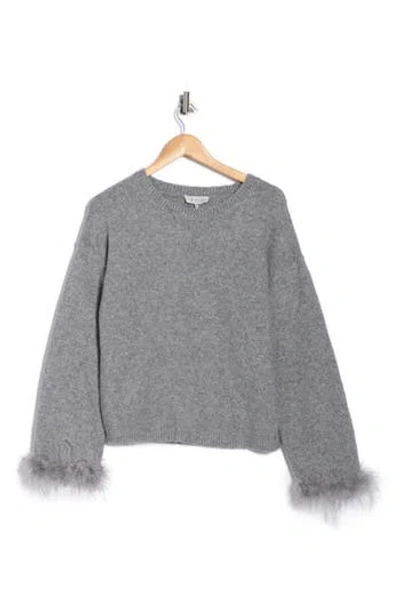 Wayf Feather Trim Sweater In Gray