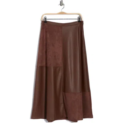 Halogen ® Faux Leather & Faux Suede Pieced Midi Skirt In Blue