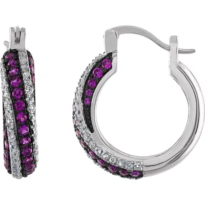 Fzn Sterling Silver Ruby & Cubic Zirconia Hoop Earrings In Multi