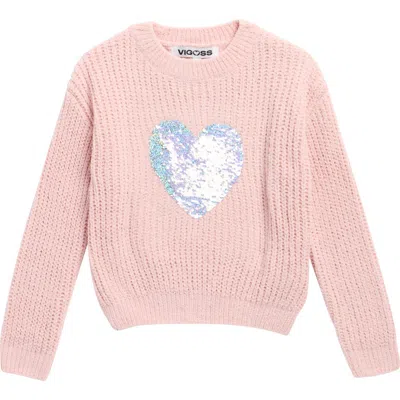 Vigoss Kids' Sequin Heart Chenille Sweater In Pink