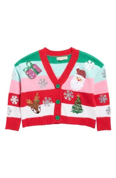 Margaux And Lexi Kids' Stripe Christmas Cardigan In Red
