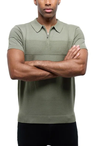 Spring + Mercer Ottoman Accent Short Sleeve Half-zip Sweater In Green