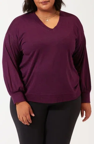 Threads 4 Thought Feather Fleece V-neck Long Sleeve Top In Purple