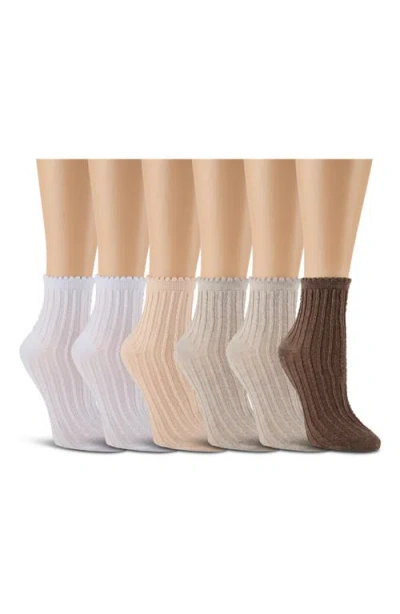 Laundry By Shelli Segal 6-pack Ruffle Scallop Anklet Socks In Multi