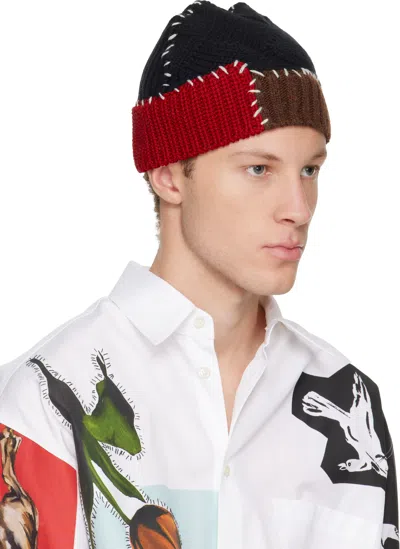 Marni Black Wool Mixed Knit Beanie In Multi
