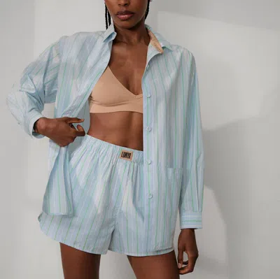 Lunya Airy Cotton Curved Hem Long Sleeve Boxer Set In Blue