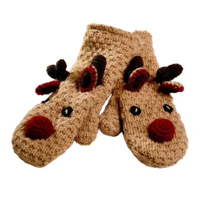 Nirvanna Designs Crochet Reindeer Mittens In Brown