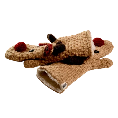 Nirvanna Designs Crochet Reindeer Mittens In Brown