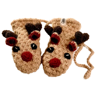 Nirvanna Designs Crochet Reindeer Mittens In Brown