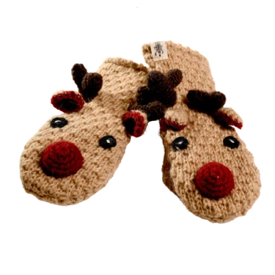 Nirvanna Designs Crochet Reindeer Mittens In Brown