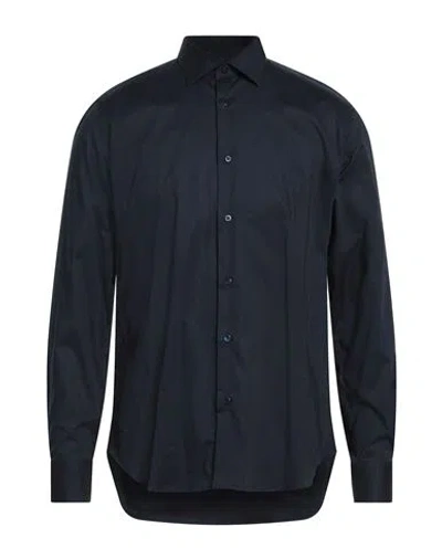 Agho Man Shirt Midnight Blue Size 17 ½ Cotton, Elastane In Blue