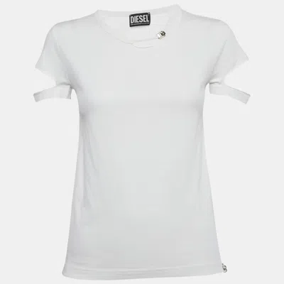 Pre-owned Diesel White Jersey Ripped Detail T-shirt S