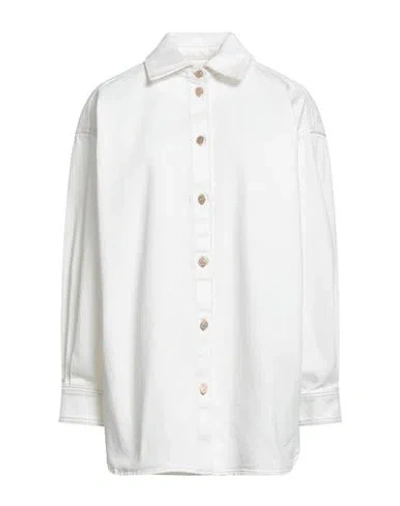 7 For All Mankind Woman Denim Shirt White Size L Cotton, Elastane In White