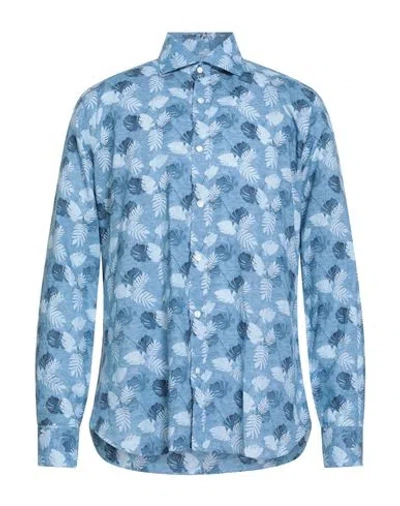 Dandylife By Barba Napoli Man Shirt Azure Size 16 ½ Linen, Cotton In Blue