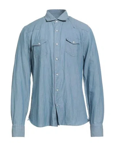Dandylife By Barba Napoli Man Denim Shirt Light Blue Size 16 Cotton In Blue